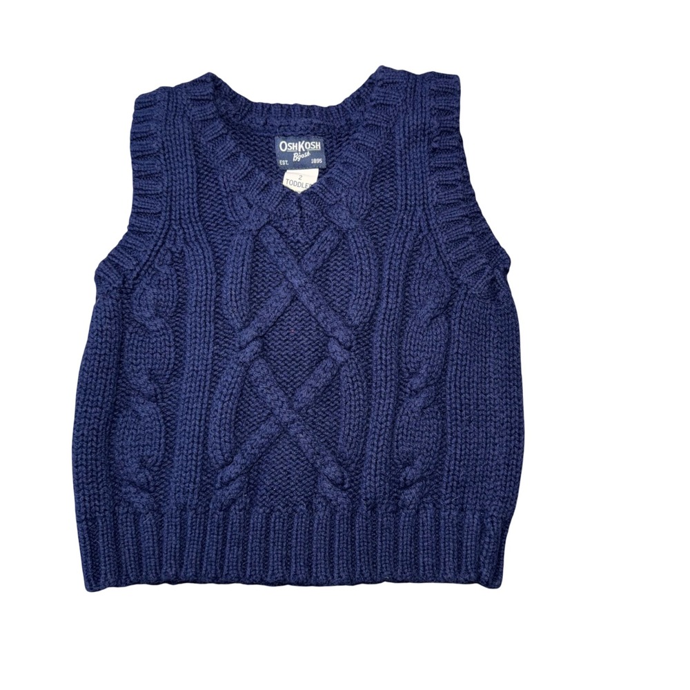 OshKosh B'gosh‎ Toddler Boys Girls Navy Blue Cable Knit Sweater Vest Size 2